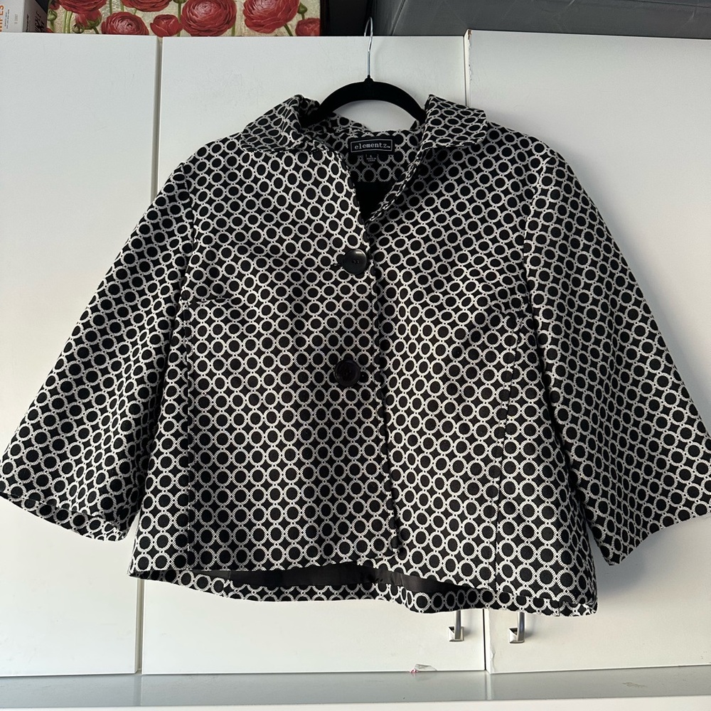 ⚫ Elementz Black White Geometric Circle Print Jacket Blazer Size Large